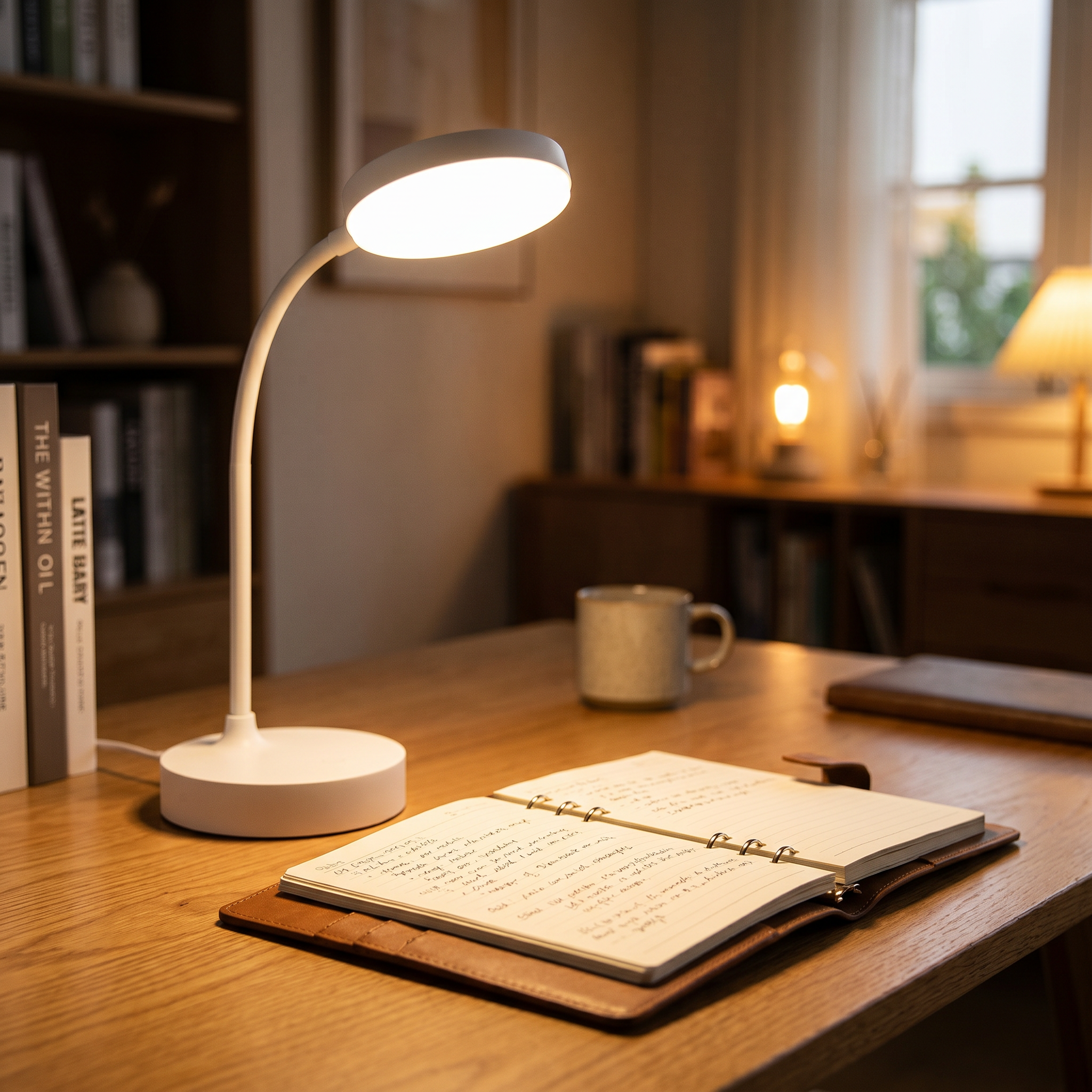 Flexible LED desk lamp on a study desk
