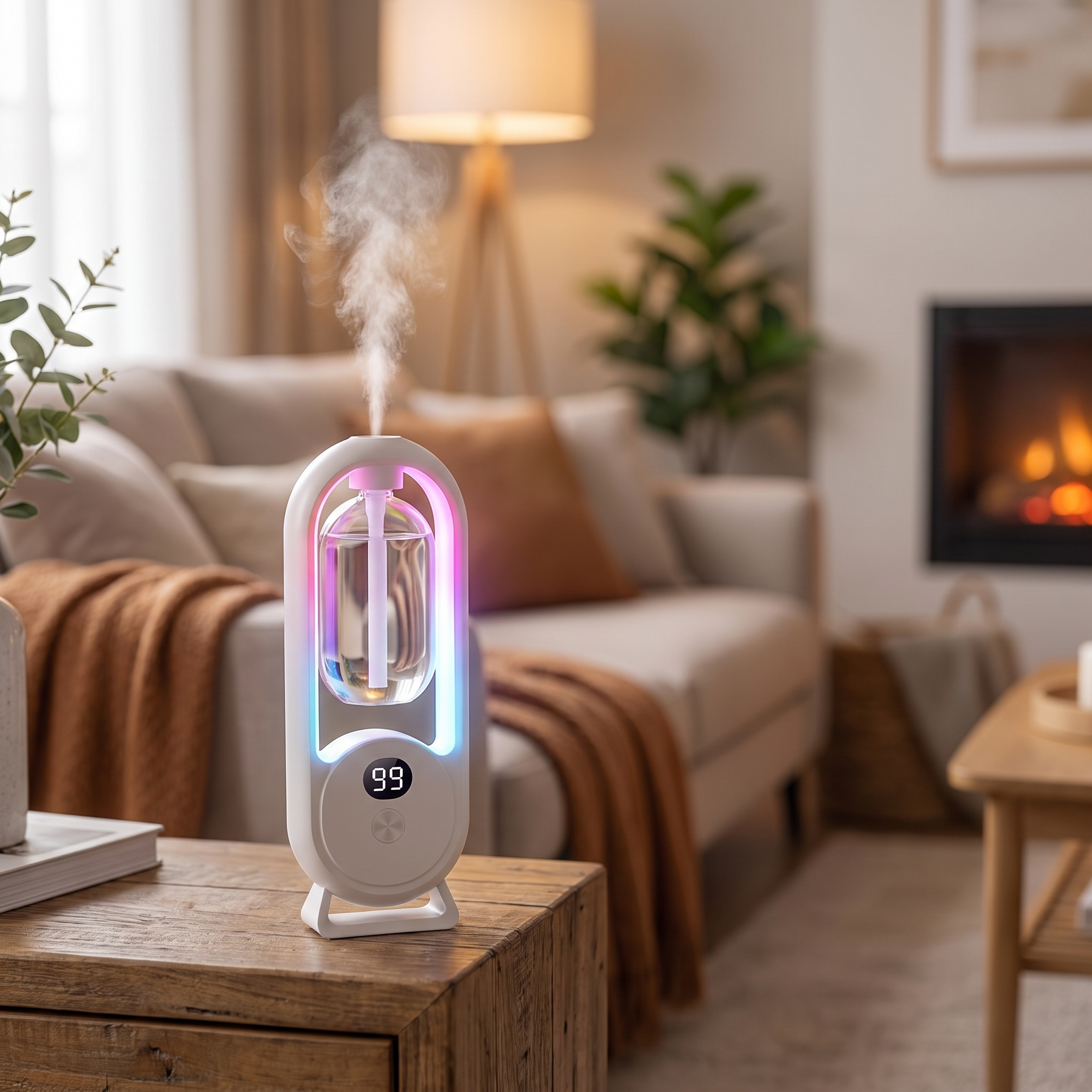 Automatic USB diffuser misting on a side table