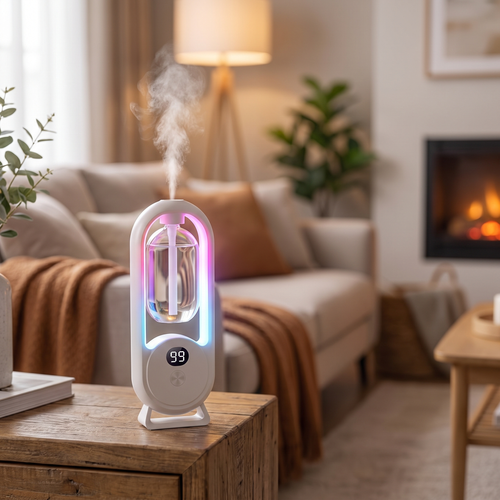 Automatic USB diffuser misting on a side table