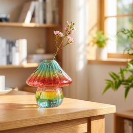 Mushroom Glass Bud Vase – Colorful Hydroponic Vase for Home & Office Decor